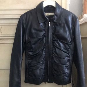 Vintage short black motorcycle leather jacket